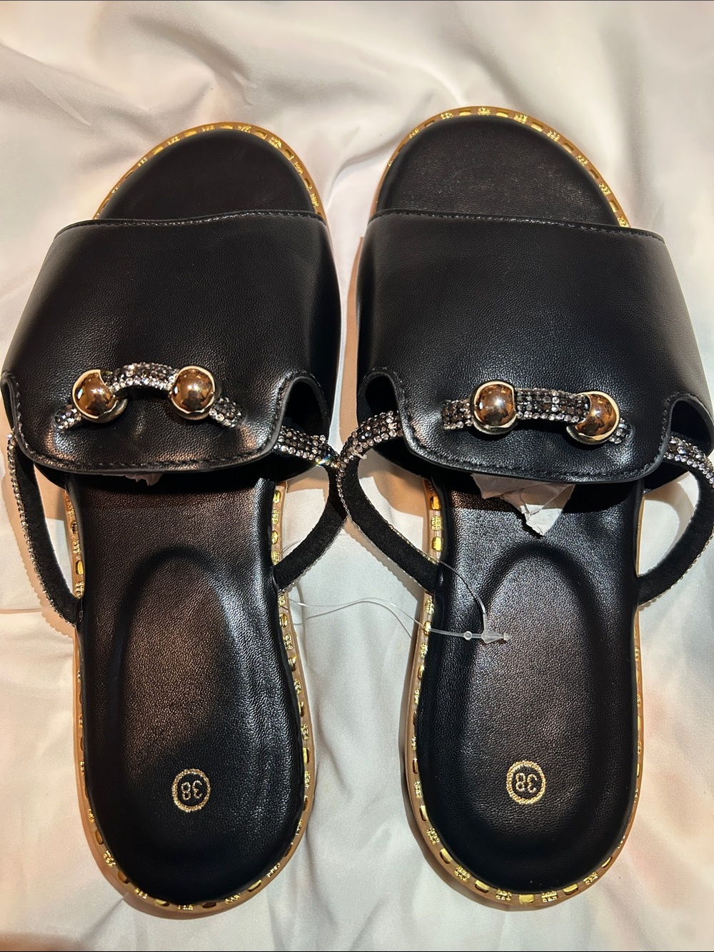Black Crystal-Trim Slide Mules for Women